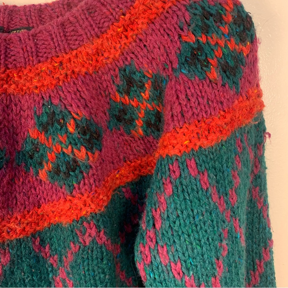 VTG 90s Liz Sport Chunky Cropped Pullover Pattern Sweater - Picture 3 of 11